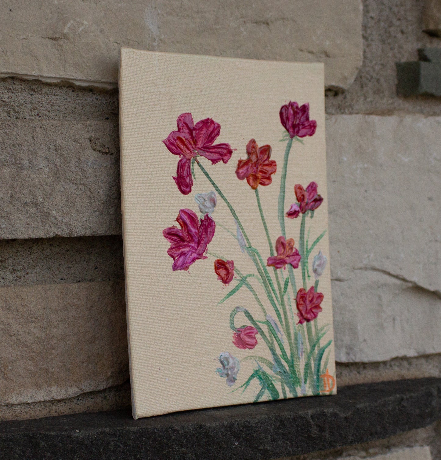 Cosmos Flowers Study - Mini Painting on canvas panel 5"x7"