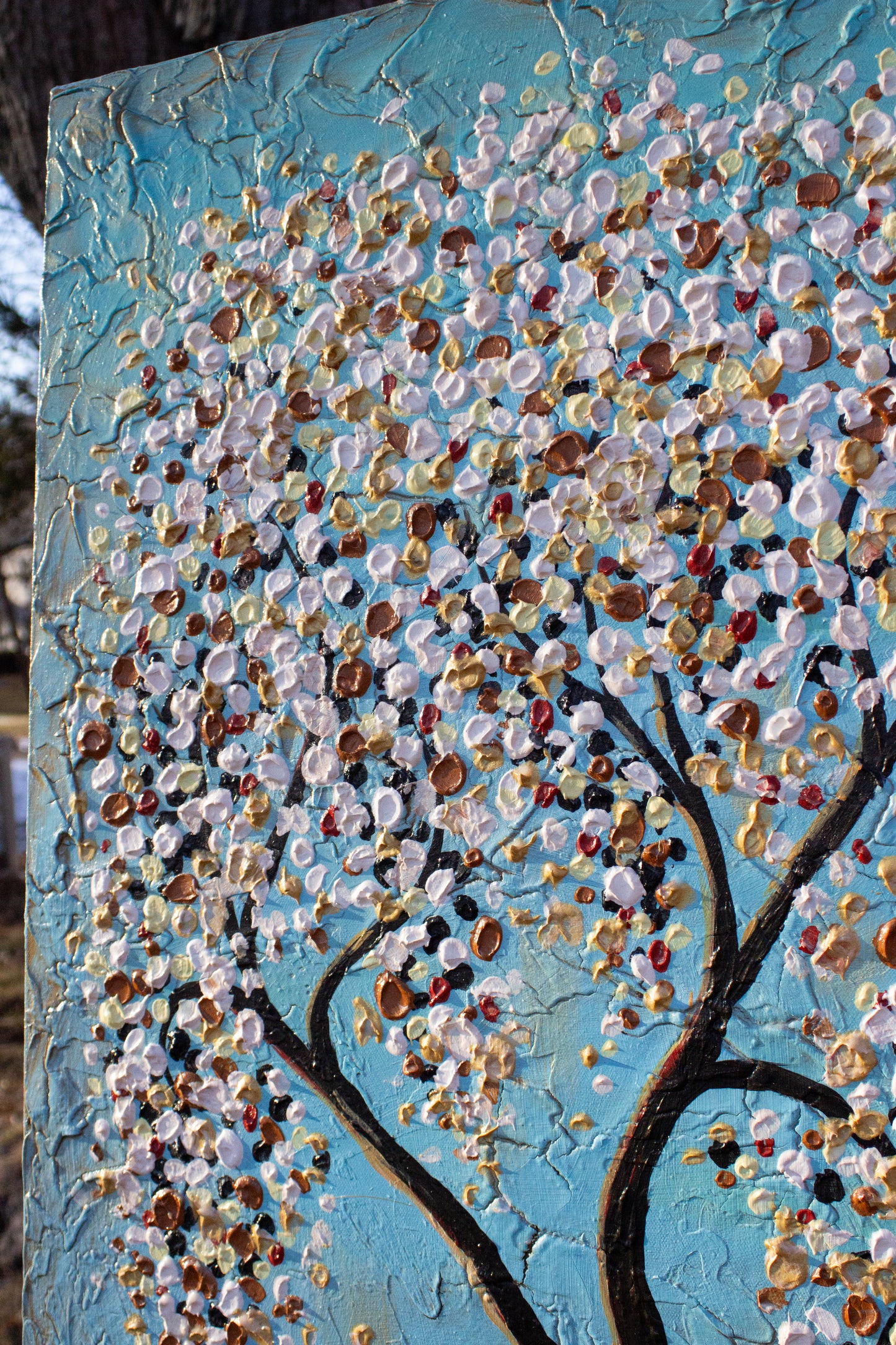 "It's a Dream" Beautiful Tree with White Flowers on a Turquoise Background 24x48 on canvas Handmade to Order