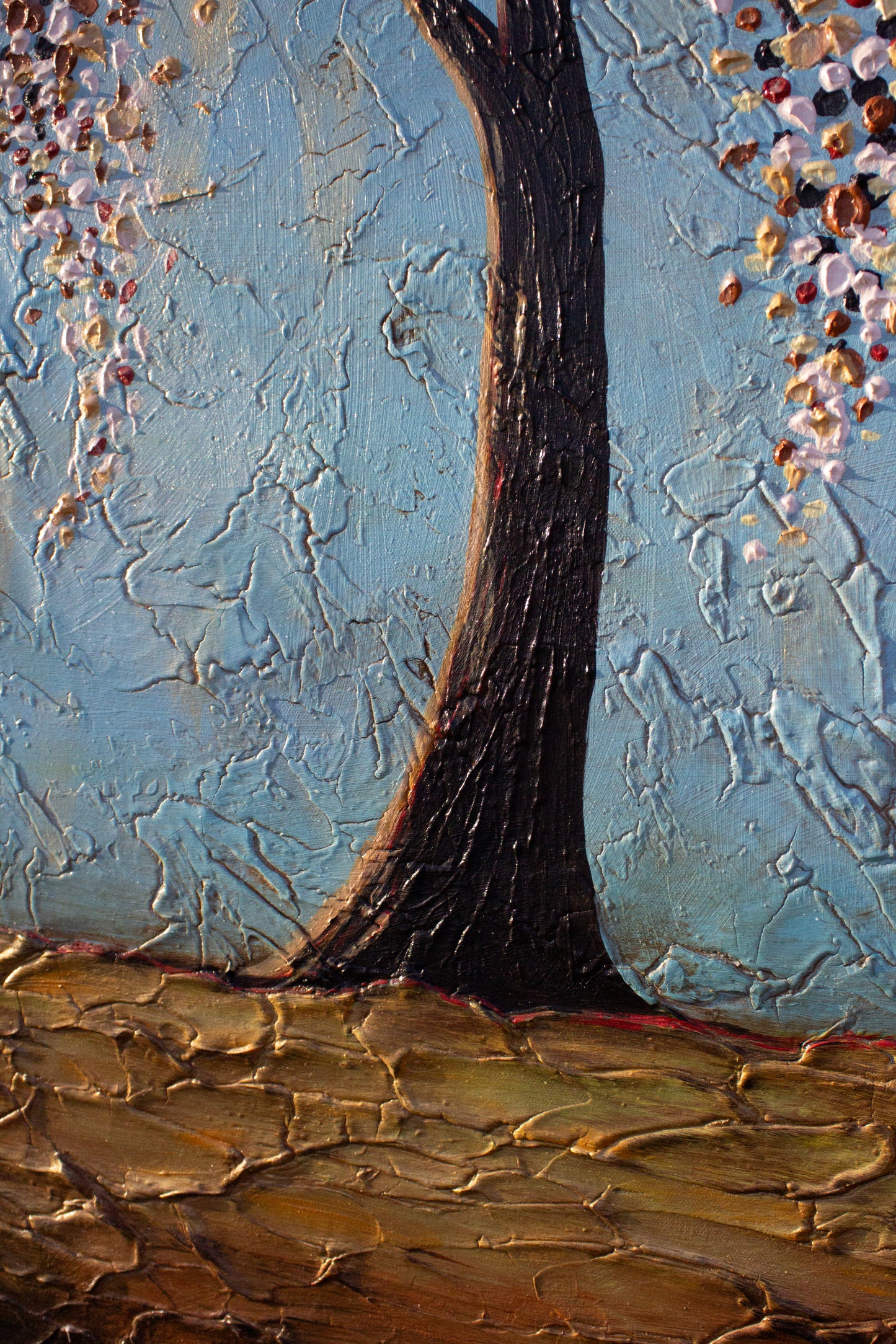 "It's a Dream" Beautiful Tree with White Flowers on a Turquoise Background 24x48 on canvas Handmade to Order