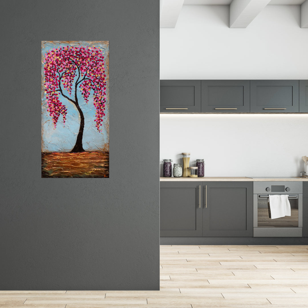 Spring Eternal 18"x36" Spring Tree Impasto Painting  (Tall Painting)