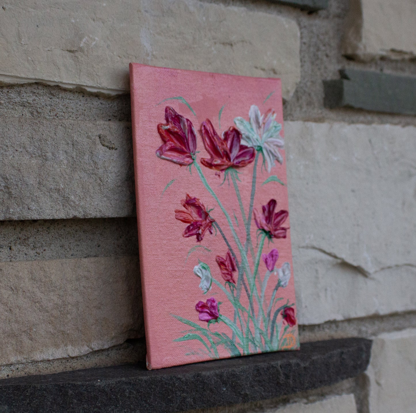 Cosmos Flowers Study - Mini Painting on canvas panel 5"x7"