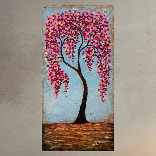 Spring Eternal 18"x36" Spring Tree Impasto Painting  (Tall Painting)