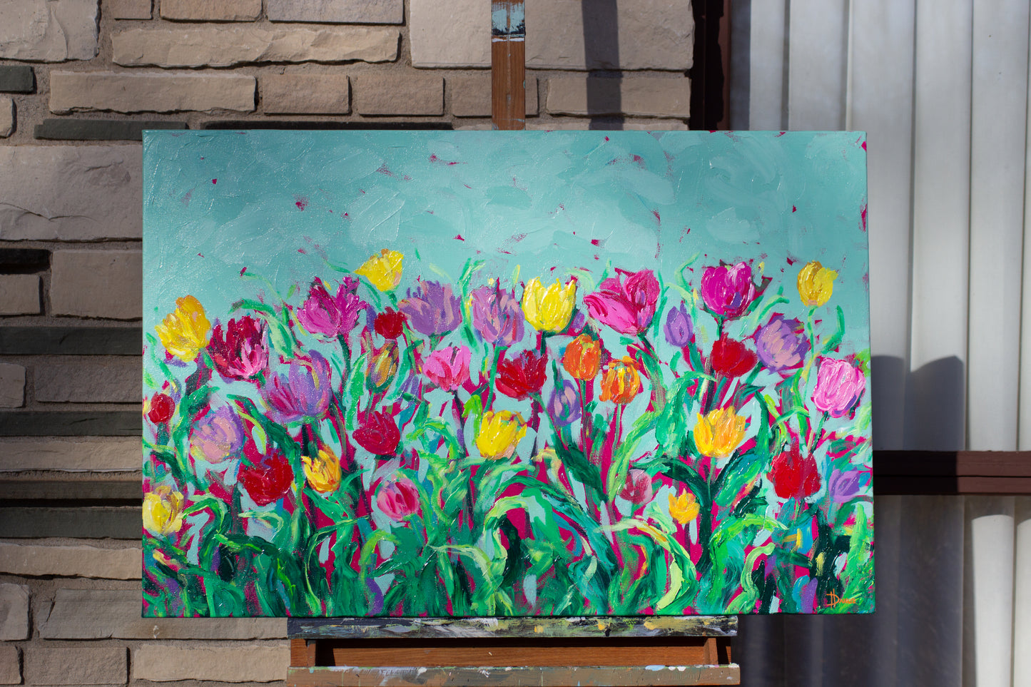 Dancing Tulips 36"x24" Spring Flower Impasto Painting w/ Beautiful Abstract Tulips