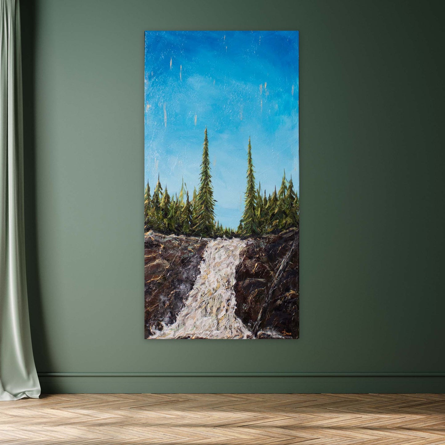 Brule River Waterfall Grand Marais area waterfall painting on canvas 24x48 on canvas