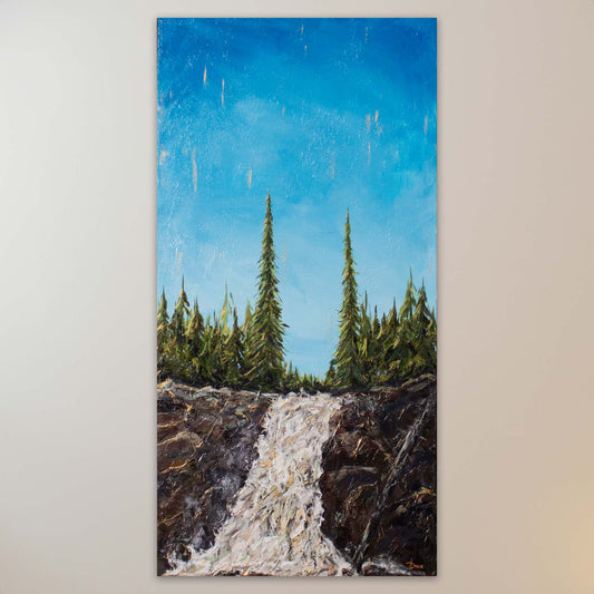 Brule River Waterfall Grand Marais area waterfall painting on canvas 24x48 on canvas