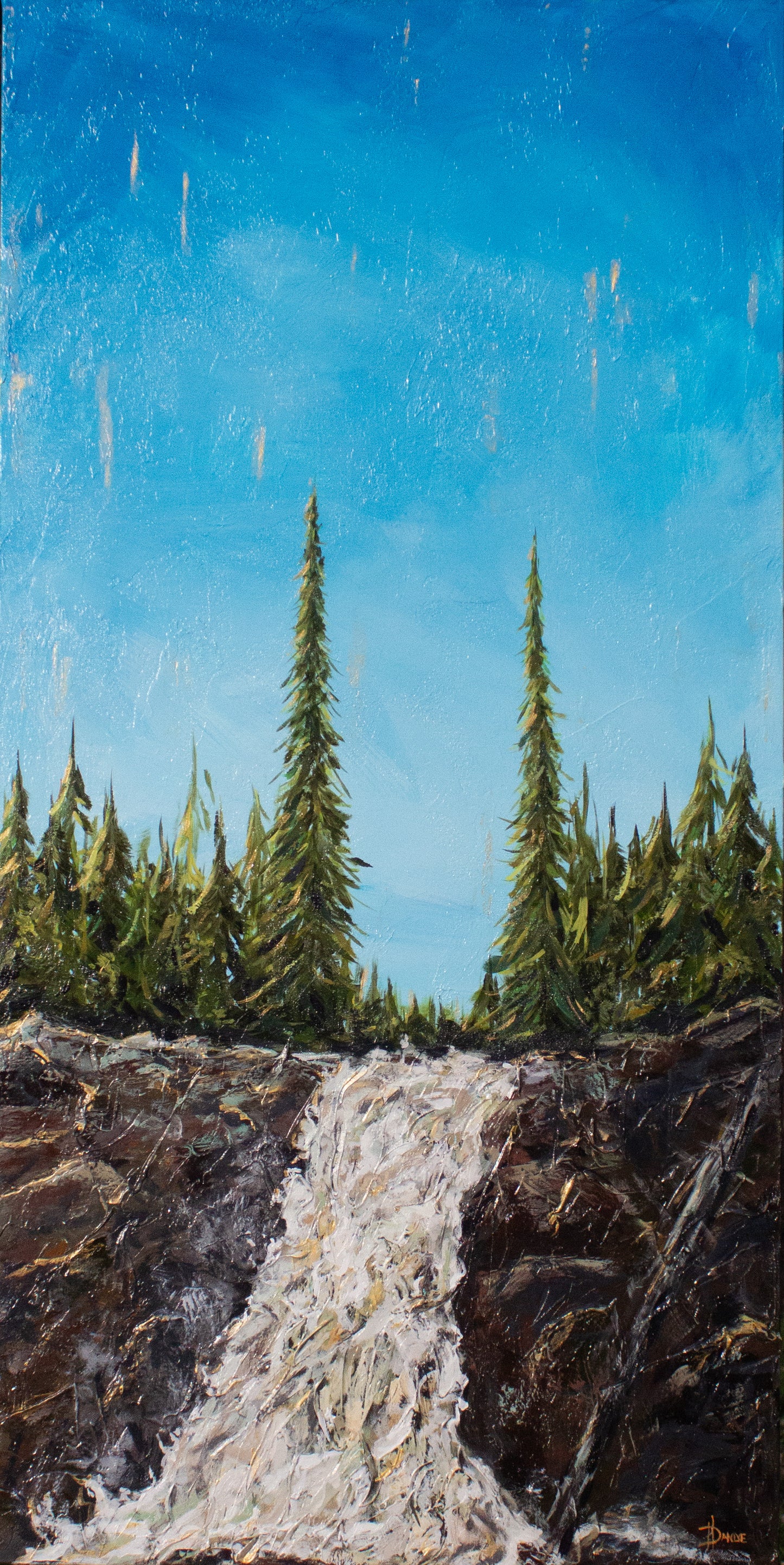 Brule River Waterfall Grand Marais area waterfall painting on canvas 24x48 on canvas