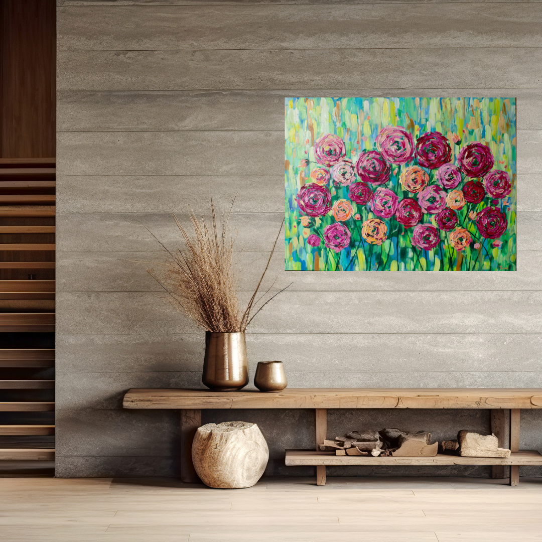 Choose to See the Good 40"x30" Flower Impasto Painting with Beautiful Abstract Ranunculus