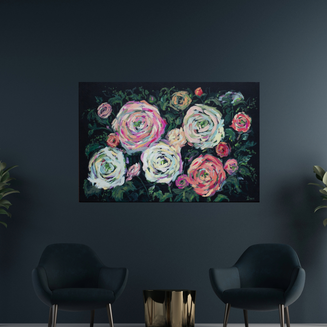 Then I Chose 36"x24" Spring Flower Textured Painting w/ Beautiful Abstract Ranunculus