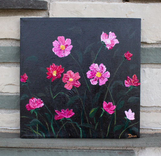 Pink Cosmos 12"x12" painting