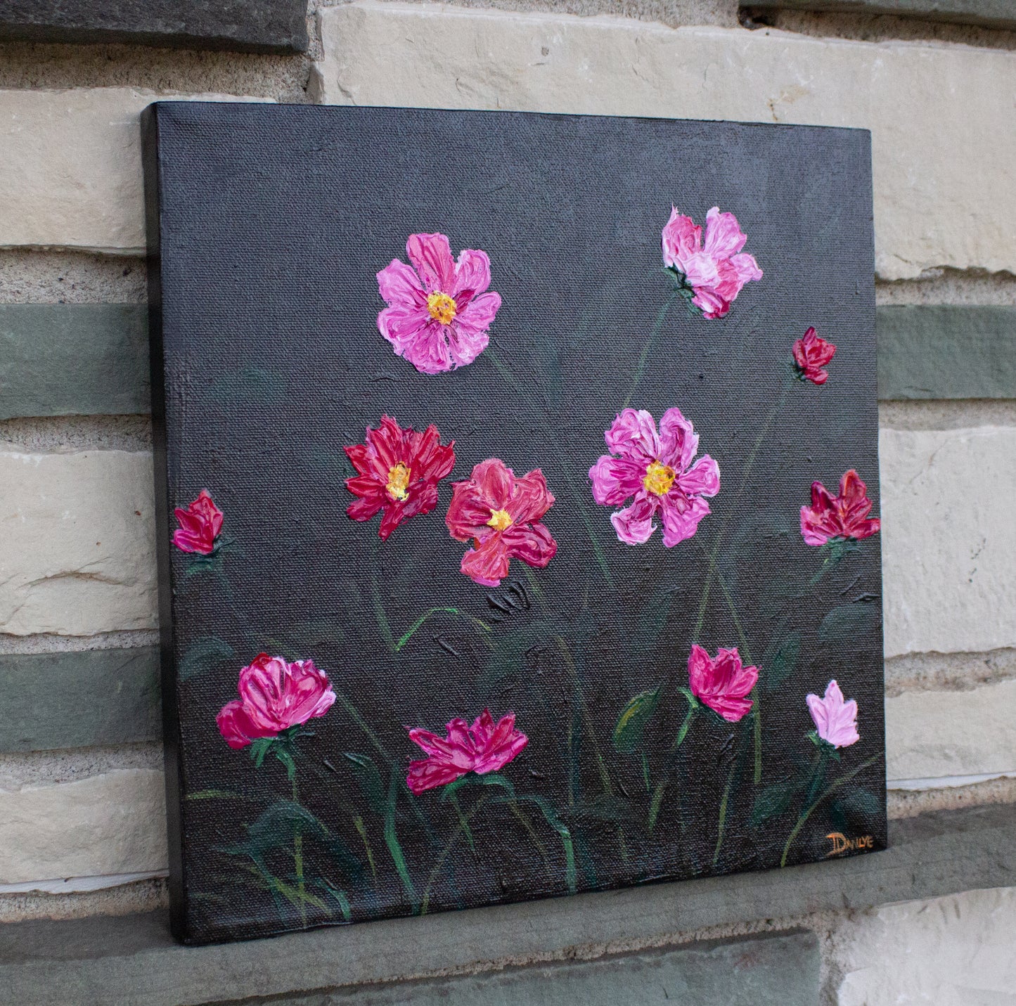 Pink Cosmos 12"x12" painting