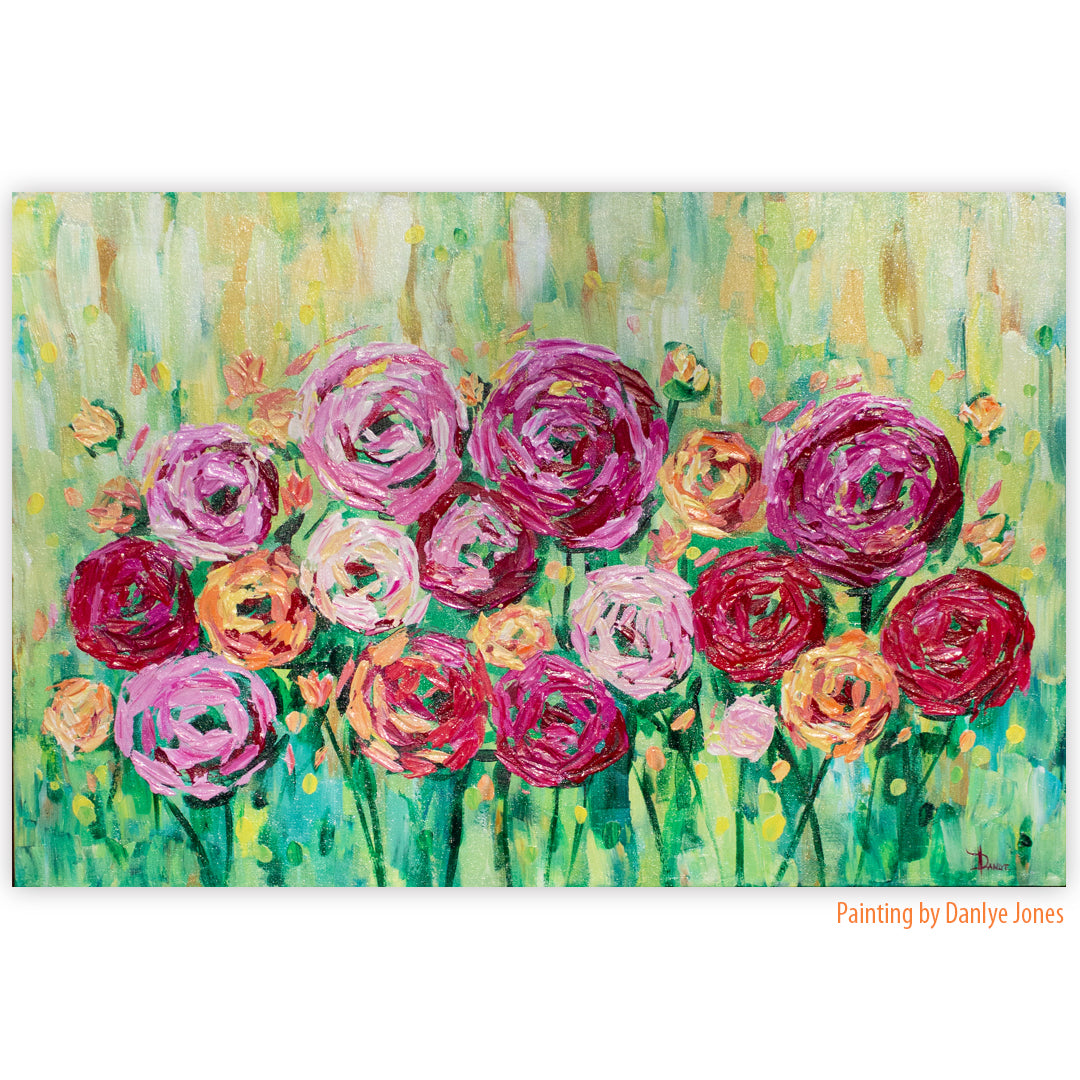 Spring is Bright 36"x24" Summer Flower Impasto Painting w/ Beautiful Abstract Ranunculus