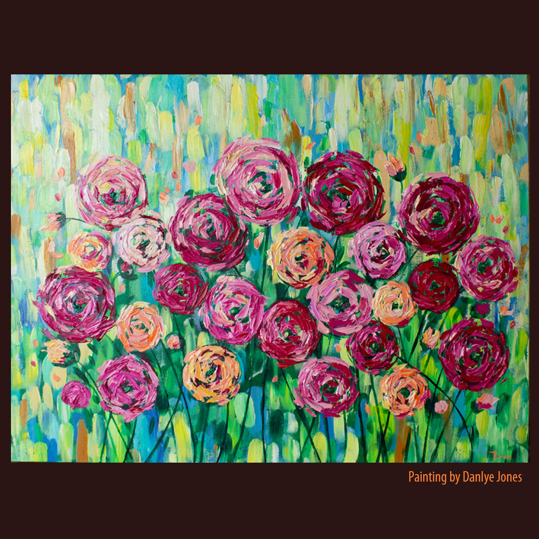 Choose to See the Good 40"x30" Flower Impasto Painting with Beautiful Abstract Ranunculus