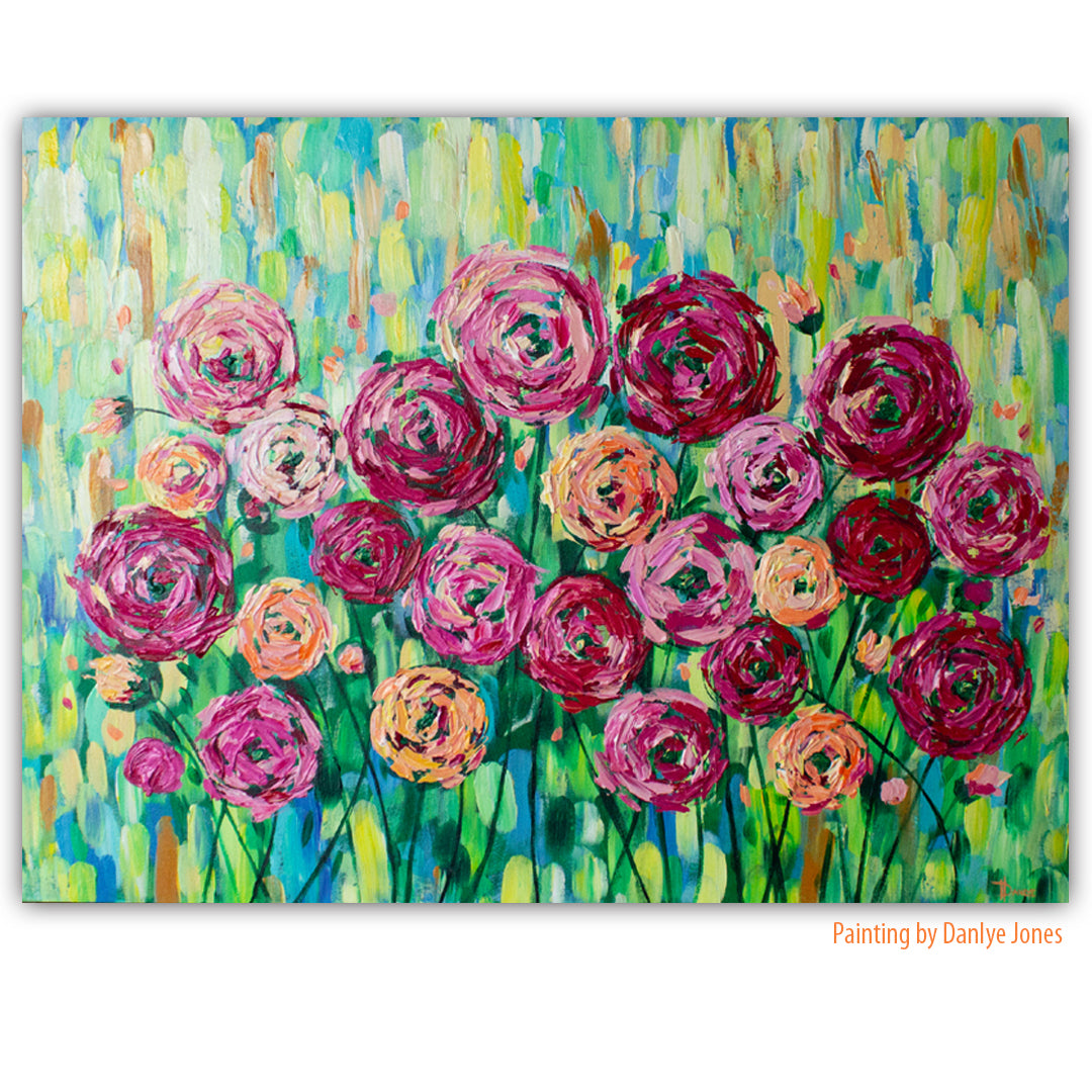 Choose to See the Good 40"x30" Flower Impasto Painting with Beautiful Abstract Ranunculus