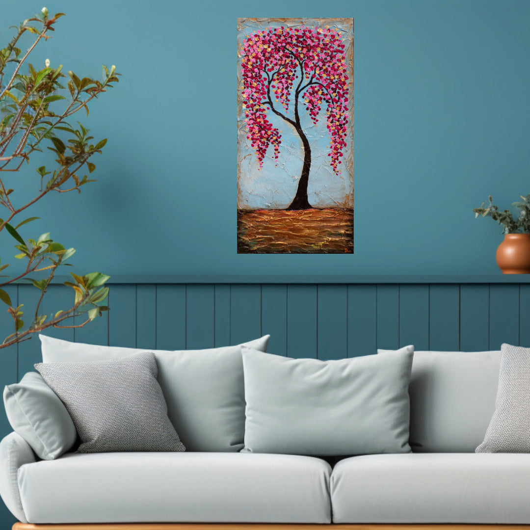 Spring Eternal 18"x36" Spring Tree Impasto Painting  (Tall Painting)