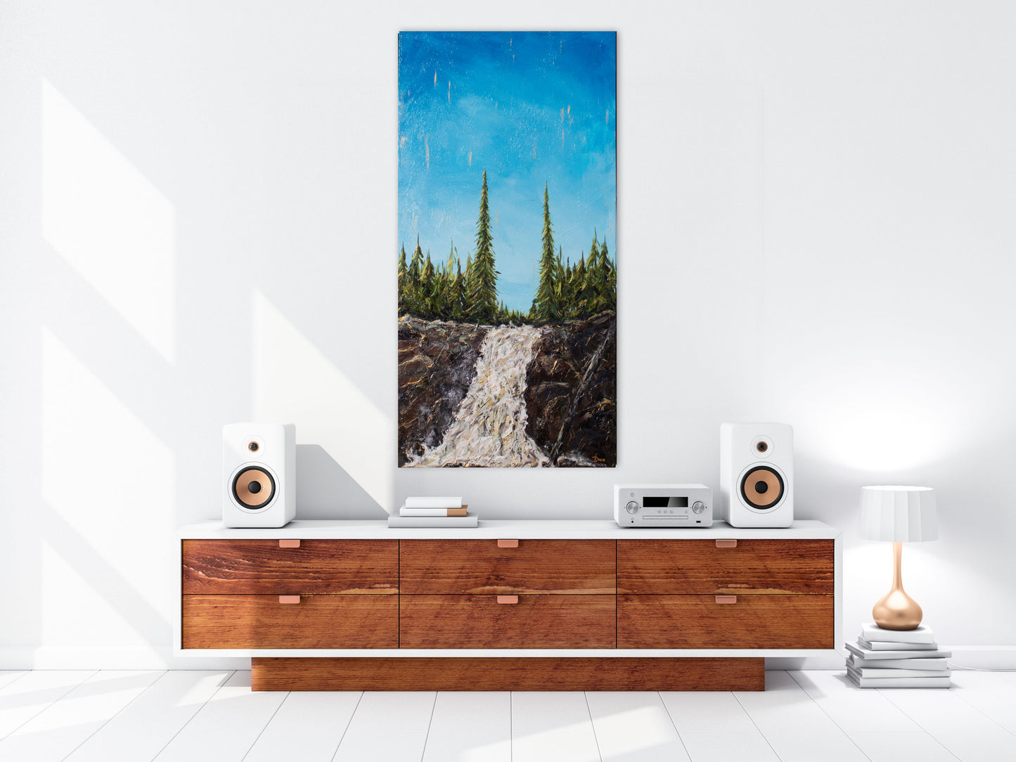 Brule River Waterfall Grand Marais area waterfall painting on canvas 24x48 on canvas