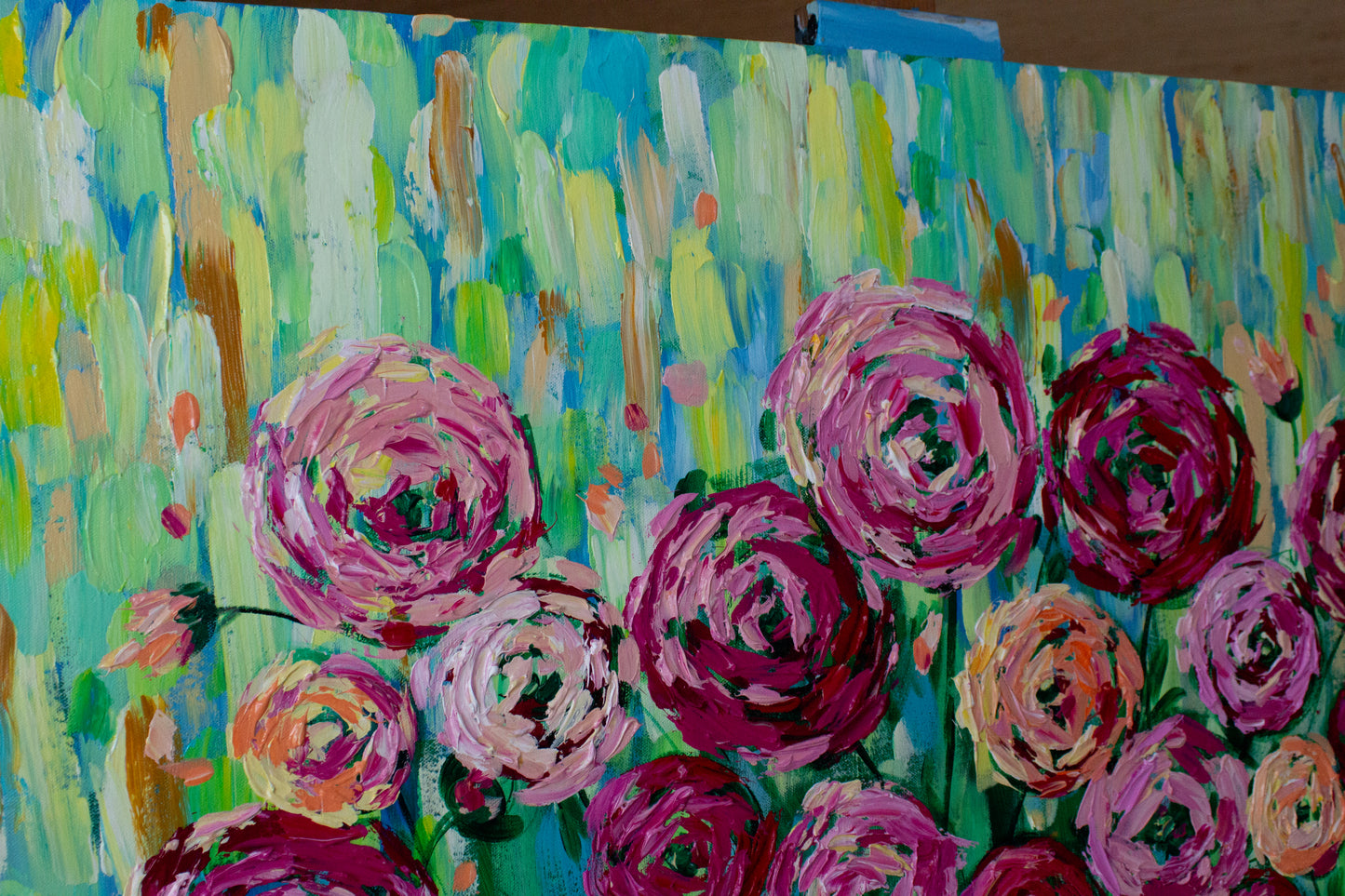 Choose to See the Good 40"x30" Flower Impasto Painting with Beautiful Abstract Ranunculus