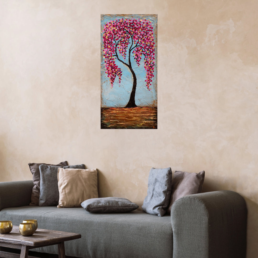 Spring Eternal 18"x36" Spring Tree Impasto Painting  (Tall Painting)