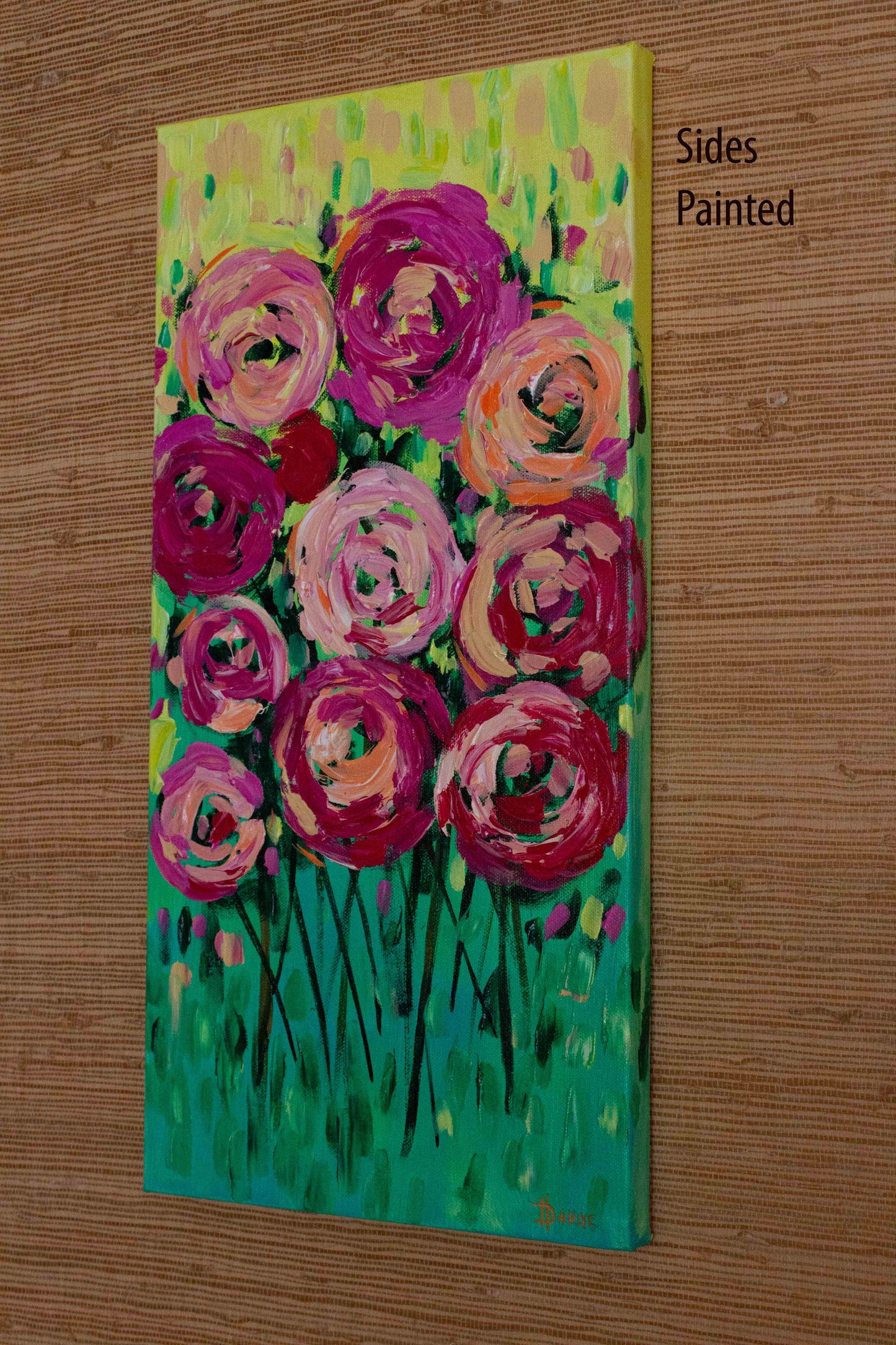 To the Sun Flower Impasto Painting 10"x20" w/ Beautiful Abstract Ranunculus